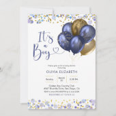 Navy Blue Ballon Het Is Een Jongen Baby Shower Kaart (Voorkant)