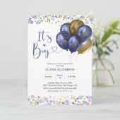 Navy Blue Ballon Het Is Een Jongen Baby Shower Kaart (Staand voorkant)