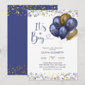 Navy Blue Ballon Het Is Een Jongen Baby Shower Kaart (Voorkant / Achterkant)