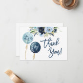 Navy Blue ballonnen baby shower dank u Notitiekaartje (Voorkant / Achterkant in situ)