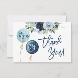 Navy Blue ballonnen baby shower dank u Notitiekaartje