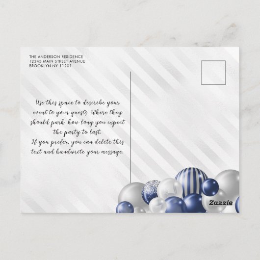 Navy Blue Balloon Glitter 90e verjaardag Briefkaart (Achterkant)