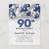 Navy Blue Balloon Glitter 90e verjaardag Briefkaart (Voorkant)