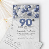 Navy Blue Balloon Glitter 90e verjaardag Briefkaart