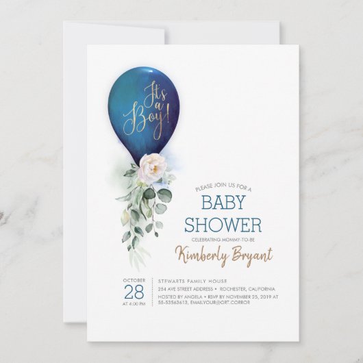 Navy Blue Balloon Het is een Baby shower van een j Kaart (Voorkant)