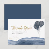 Navy Blue Balloon Waterverf Boho Baby shower  Bedankkaart (Voorkant / Achterkant)