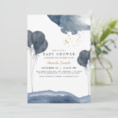 Navy Blue Balloon Waterverf Boho Baby shower Kaart (Staand voorkant)