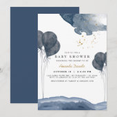 Navy Blue Balloon Waterverf Boho Baby shower Kaart (Voorkant / Achterkant)