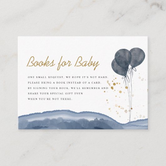 Navy Blue Balloon Waterverf Boho boekt voor Baby Informatiekaartje (Voorkant)