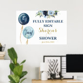 Navy Blue balloons baby shower Twin boys Poster (Thuiskantoor)