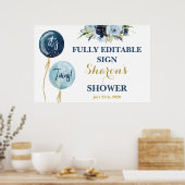 Navy Blue balloons baby shower Twin boys Poster (Keuken)