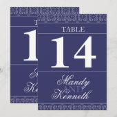 Navy blue bandes trouwlijstnummers kaart (Voorkant / Achterkant)