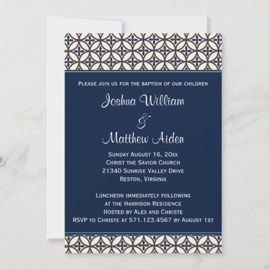 Navy Blue Baptism Christening Invitation Kaart (Voorkant)