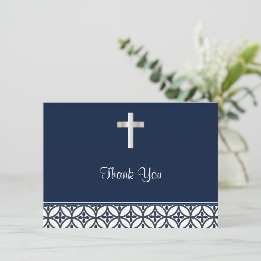 Navy Blue Baptism Hartelijk dank Bedankkaart (Staand voorkant)
