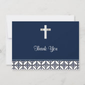 Navy Blue Baptism Hartelijk dank Bedankkaart (Voorkant)