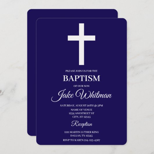 Navy blue Baptism Kaart (Voorkant / Achterkant)