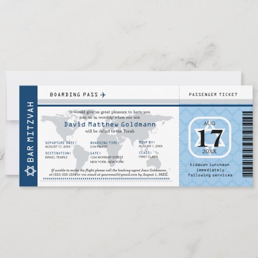 Navy Blue Bar Mitswa World Reizigerspas Kaart (Voorkant)