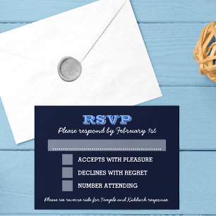 Navy Blue Bar Mitzvah Big RSVP met opties