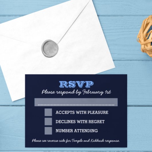 Navy Blue Bar Mitzvah Big RSVP met opties