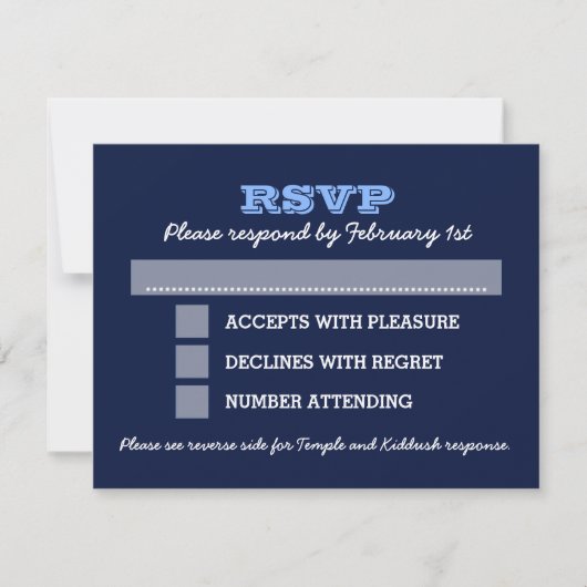 Navy Blue Bar Mitzvah Big RSVP met opties Kaartje (Voorkant)