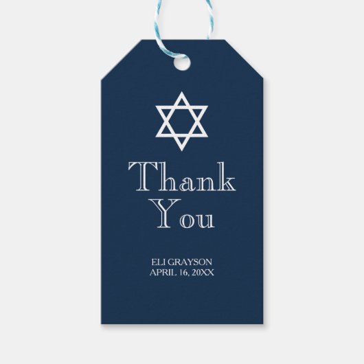 Navy Blue Bar Mitzvah Cadeaulabel (Voorkant)