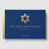Navy Blue Bar Mitzvah Gold Star van David Custom Gastenboek (Voorkant)