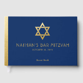 Navy Blue Bar Mitzvah Gold Star van David Custom Gastenboek