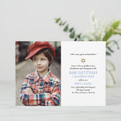 Navy Blue Bar Mitzvah nodigt legant Floral uit Kaart (Staand voorkant)