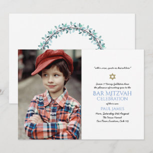 Navy Blue Bar Mitzvah nodigt legant Floral uit Kaart