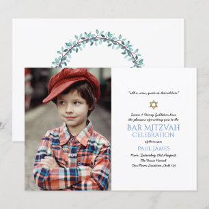 Navy Blue Bar Mitzvah nodigt legant Floral uit Kaart