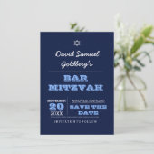 Navy Blue Bar Mitzvah Save the Date Kaart (Staand voorkant)