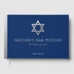 Navy Blue Bar Mitzvah Silver Star van David Custom Gastenboek<br><div class="desc">Elegant modern blauw en zilver klassiek bar mitzvah gepersonaliseerd aangepast gastenboek met aangepaste naam,  datum en ster van David.</div>