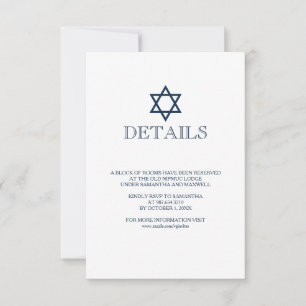 Navy Blue Bar Mitzvah — Specificatiekaart RSVP Kaartje