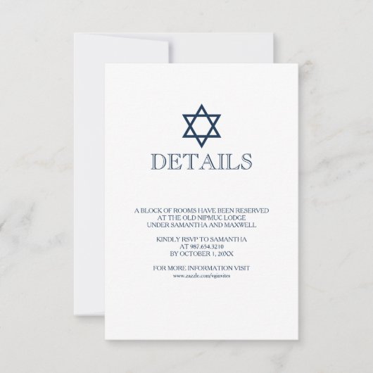 Navy Blue Bar Mitzvah — Specificatiekaart RSVP Kaartje (Voorkant)
