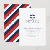 Navy Blue Bar Mitzvah — Specificatiekaart RSVP Kaartje (Voorkant / Achterkant)