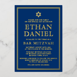 Navy blue bar mitzvah Star van David gold of Silve Folie Uitnodiging