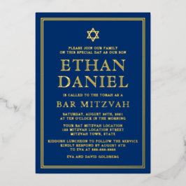 Navy blue bar mitzvah Star van David gold of Silve Folie Uitnodiging