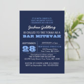 Navy Blue Bar Mitzvah Uitnodiging met naam Logo (Staand voorkant)
