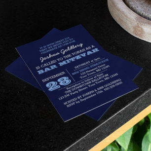 Navy Blue Bar Mitzvah Uitnodiging met naam Logo