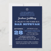 Navy Blue Bar Mitzvah Uitnodiging met naam Logo (Voorkant)