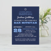 Navy Blue Bar Mitzvah Uitnodiging met naam Logo (Staand voorkant)