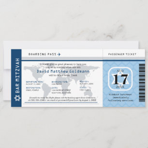 Navy Blue Bar Mitzvah World Traveler Boarding Pass Kaart