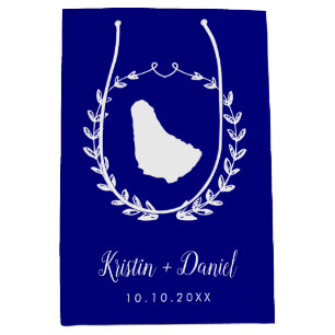 Navy Blue Barbados Map Weddenschap Welkom Swag Medium Cadeauzakje