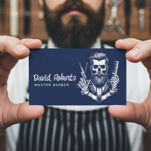 Navy Blue Barber Skull Professionele Haarstylist Visitekaartje
