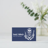 Navy Blue Barber Skull Professionele Haarstylist Visitekaartje (Staand voorkant)