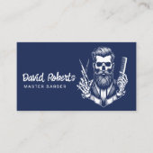 Navy Blue Barber Skull Professionele Haarstylist Visitekaartje (Voorkant)