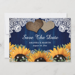 Navy Blue Barn en Sunflower redden de datumkaarten Save The Date