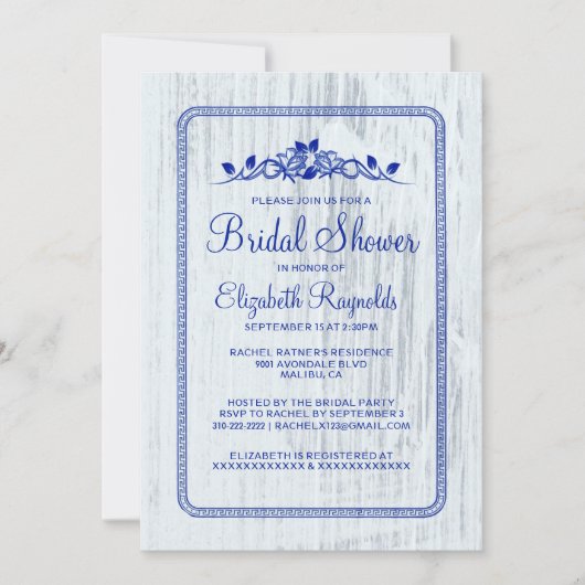 Navy Blue Barn Wood Vrijgezellenfeest Invites Kaart (Voorkant)