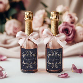 Navy Blue Barok Huwelijks Champagne Fles Etiket