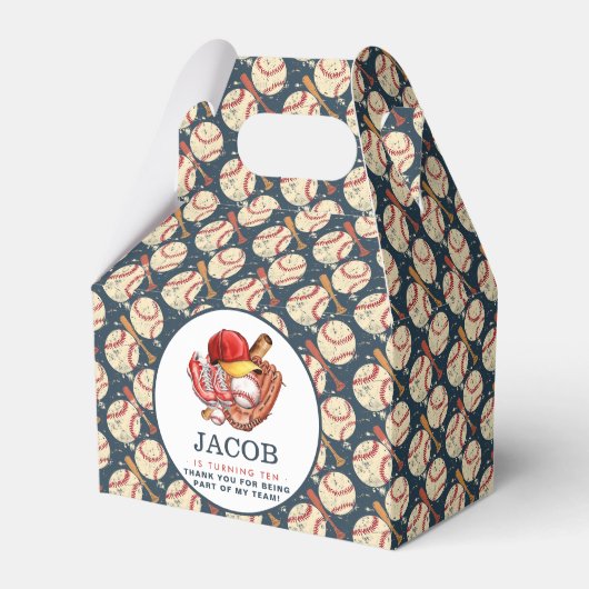 Navy Blue Baseball Kids Verjaardagsfeest Waterverf Bedankdoosjes (Voorkant Zijde)